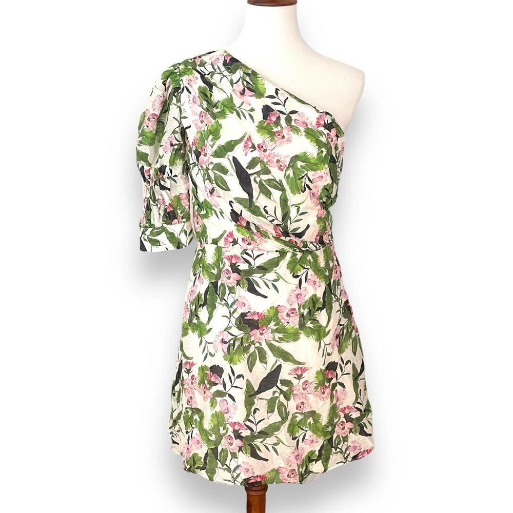 TALULAH White One Shoulder Tropo Floral Print Shift Dress Size Large